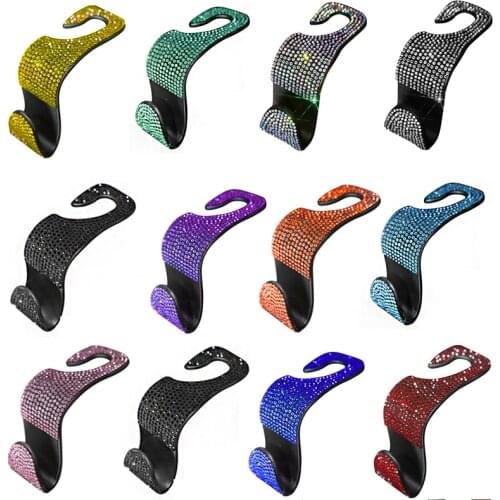 Multi-functional Colorful Rhinestone Car Seat Headrest Hanger Bag Hook Holder for Bag Purse Grocery Storage Auto Fastener Clip