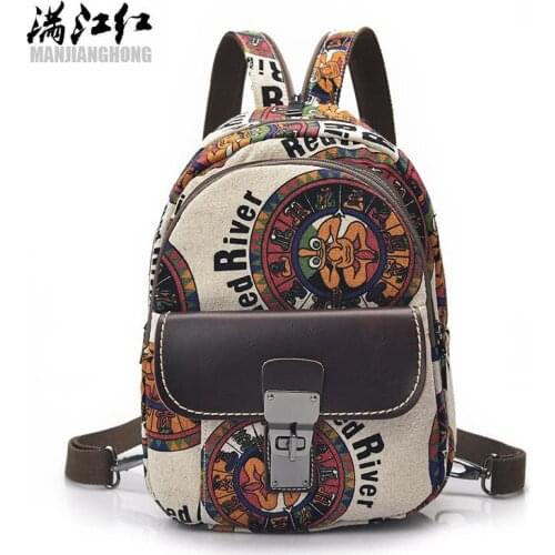 Fashion Women Backpack Cartoon Print Canvas Shoulder Student Bag For Teenage Girls Casual Small Women Travel Backpack Bag 1379
