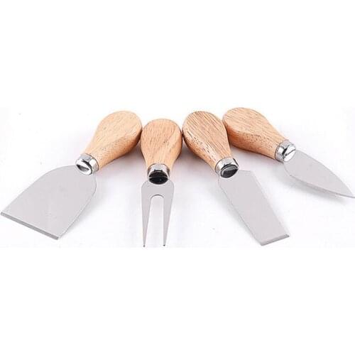4pcs/set Cheese Useful Tools Set Oak Handle Knife Fork Shovel Kit Graters For Cutting Baking Chesse Board Sets LX5984