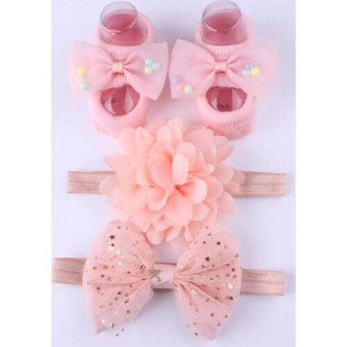 4PCS Baby Headband Socks Set Elastic Bow Crown Hair Band Newborn Infant Lace Flower Cotton Socks Baby Girl Hair Accessories