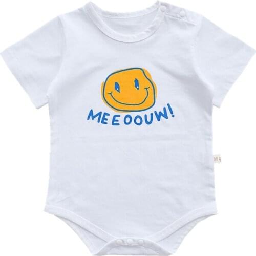 Infant Baby Boy Girls Short Sleeve Summer Clothes One-Piece Cotton Romper Twins Baby Clothing Cute Smiley Face Pattern Outfit