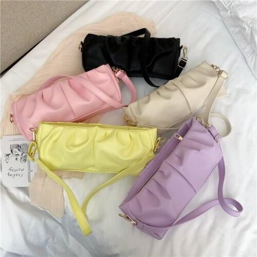 Solid Color Pleated Tote Bag 2021 New High-quality PU Leather Womens Designer Handbag Fashion Travel Shoulder Bag Armpit Bag