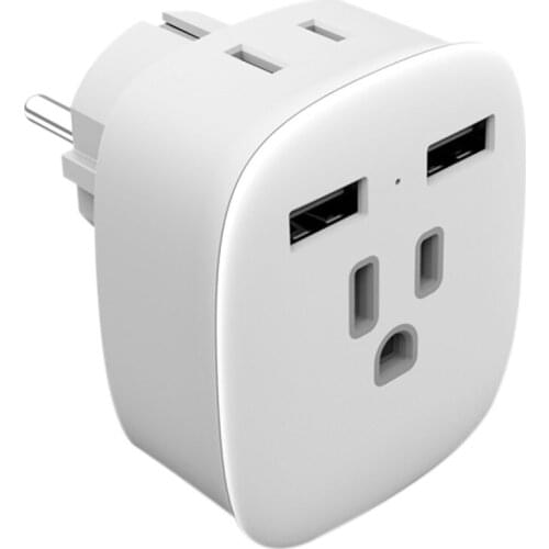 Plug Converter European Standard to American Standard Socket with 2 USB Ports Wall Plug-in Power Socket EU Plug