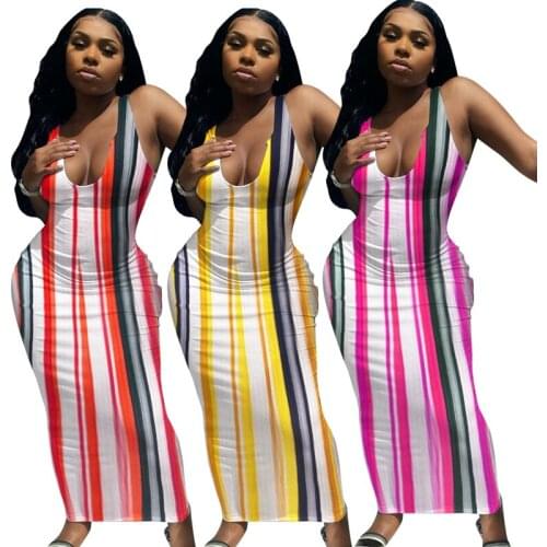 ZKYZWX Sexy Striped Bodycon Maxi Dress Off Shoulder Birthday Outfits for Women Deep V Summer Clothes Night Club Ladies Dresses
