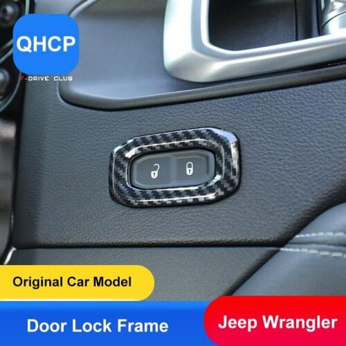 QHCP Car Door Lock Switch Button Cover Decorative Sticker Trim Fit For Jeep Wrangler JL 2018 2019 2020 2021 Interior Accessories