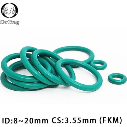 10PCS/lot Rubber Rings Green FKM O ring Seal 3.55mm Thickness ID8/14/15/16/17/18/19mm Rubber O-Rings Seal Gasket Fuel Oil Washer