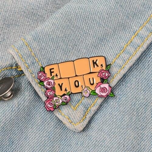 Cartoon Pink Flowers Letter Alloy Bag Shirt Brooch Enamel Pins Metal Broches for Women Badge Pines Metalicos Brosche Accessories