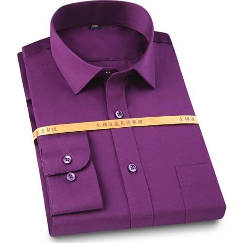 100% Cotton Long Sleeve Shirts Mercerized Cotton Men Dress Shirt High Quality Easy Care Non-Iron Male Social Formal Shirt Casual