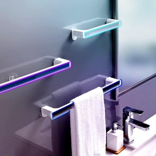 Self-Adhesive Bathroom Towel Holder Black Plastic Kitchen Towel Rack Hanging Organizer Towels Bar Shelves Stand Bathroom Storage