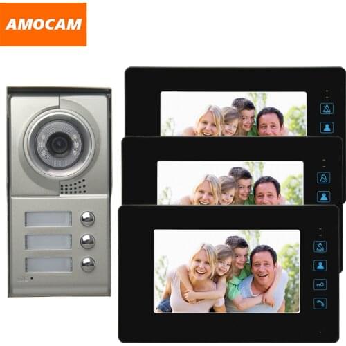 3 Units Apartment Video intercom system 7" Monitor Video Door Phone Doorbell Aluminum Alloy Camera for 3 Units Home