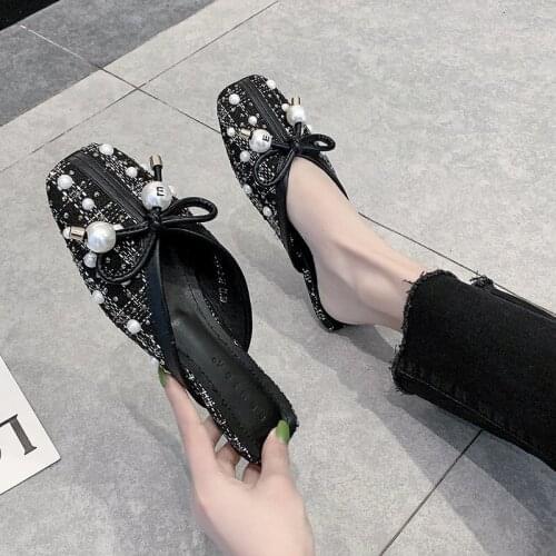 New Fashioh String Bead Butterfly-knot Rived Women Slides Slippers Luxury Outdoor Flat Platform Elegent Bling Autumn Shoes
