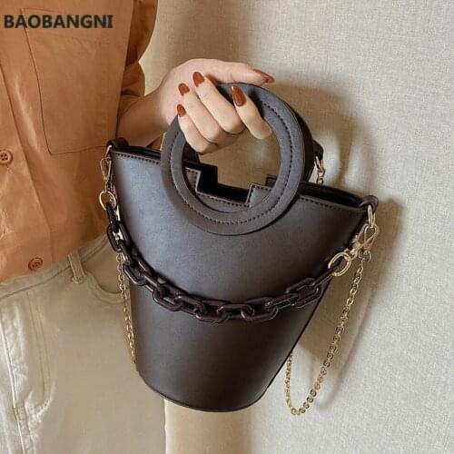 Vintage Chain Tote Bucket Bag Fashion New High-quality PU Leather Womens Designer Handbag Chain Shoulder Messenger Bag
