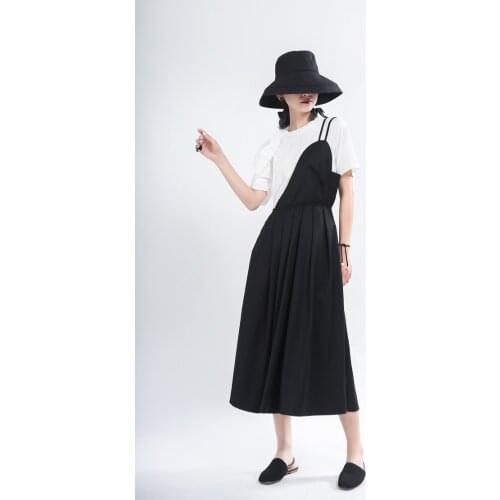 Yamamoto Dark And Romantic Semi-Circular Arc Design Half-Shoulder Suspender Dress Mid-length irregular dress