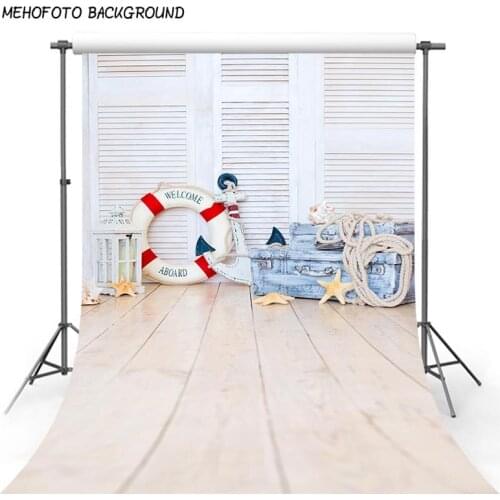 Vinyl Photography Background White Wooden Door Lifebuoy Starfish Summer Children Backdrops for Photo Studio S-3070