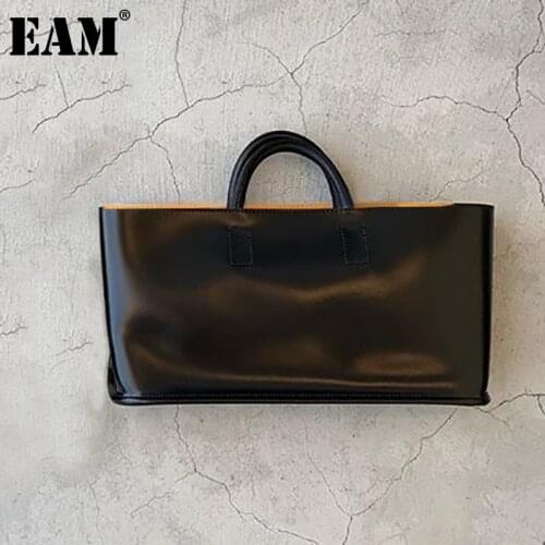 [EAM] Women New Black Temperament Brief Medium Pu Leather Personality All-match Top-handle Bag Fashion Tide 2021 18A0736