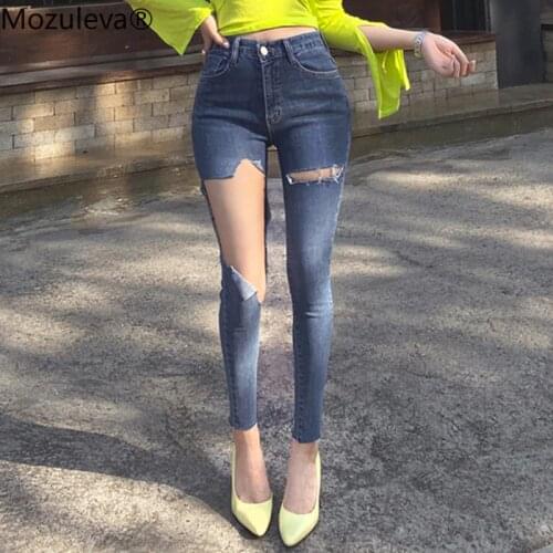 Mozuleva Spring Summer Ripped Holes Elastic Denim Jeans Women Jeggings Tassel High Waist Pants Capris Female Skinny Pencil Jeans