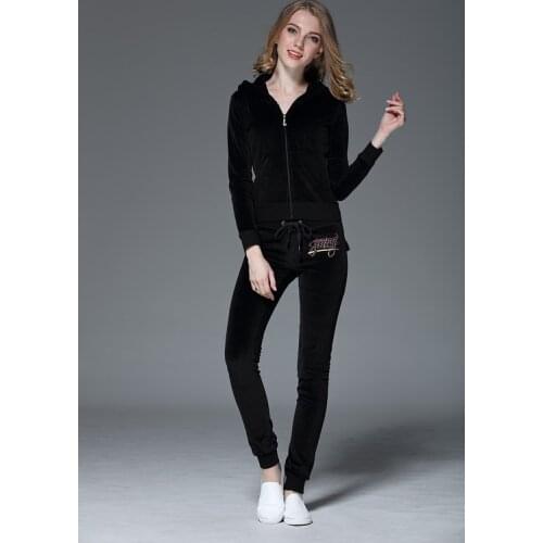 Juicy Lovers Brand Women Sporting Suits Black Navy blue Slim Velvet Letter Casual Tracksuits Hooded Collar Sportswear suit 909