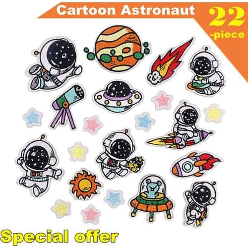 22pcs/Pack Cartoon Astronaut Embroidery Patch Fabric Sticker For DIY T-Shirt Hat Clothing Bags Decoration Repair Adhesive Label