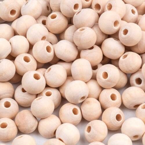 300pcs 8mm Natural Color Round Ball Wood Spacer Beads Jewelry Findings Charms