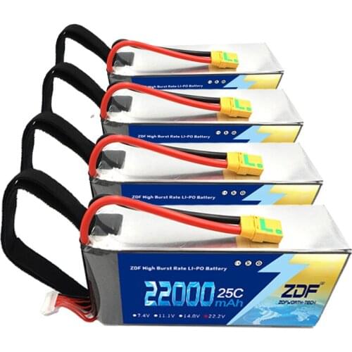 4pcs ZDF 6S 22.2V LiPo Battery 22000mAh 25C with XT90/AS150/XT150/XT90-S plug for RC UAV Drone