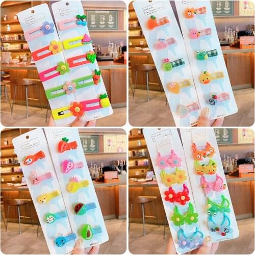 5/10 Pcs/Set Children Cute Colors Cartoon Flower Scrunchies Rubber Bands Hairpins Girls Lovely Hair Clips Kids Hair Accessories