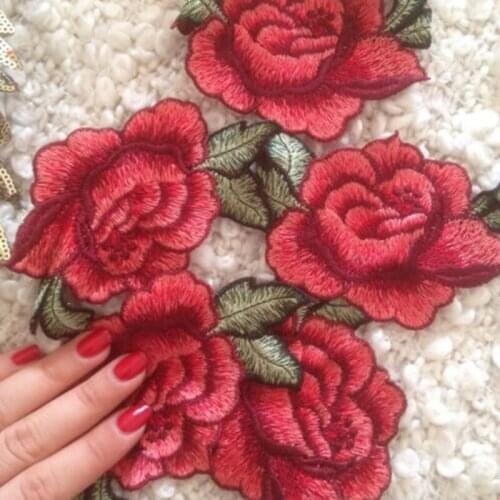 5Pcs Embroidery Rose Flower Sew On Patch Badge Bag Hat Jeans Dress Applique Crafts Scrapbooking