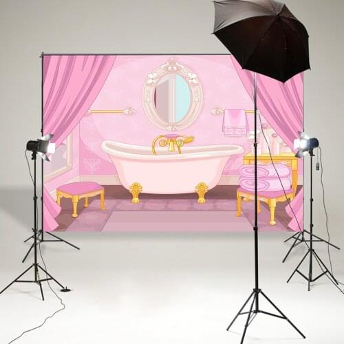 Pink bathroom interior background girl princess birthday party decor baby shower photography backdrop photo booth props B-905