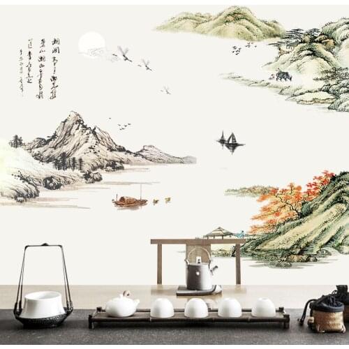 Large Chinese Style 3D Wall Stickers Landscape Painting TV Backdrop Wall Decal Living Room Bedroom Study Decoration Aesthetic