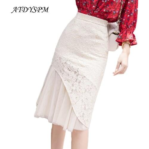 Brand Fashion Lace Skirts Women Elegant Mesh Stitching Package Hip Mermaid Skirt Office Lady Work Wear High Street Casual Skirts