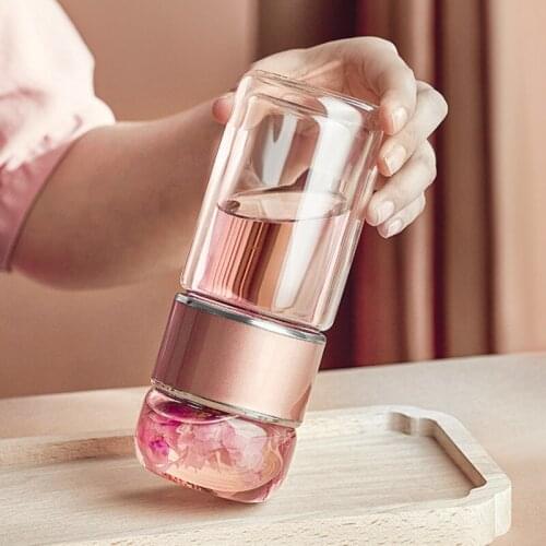 Household tea separation cup womens portable lovely double glass insulation bottle girl flower filter cups