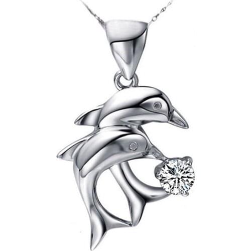 Elegant Womens Double Dolphins Jump Rhinestone Inlaid Single Pendant Jewelry