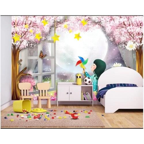 Custom photo wallpaper for walls 3 d murals The scenery outside the window dream tree flowers cartoon childrens room mural