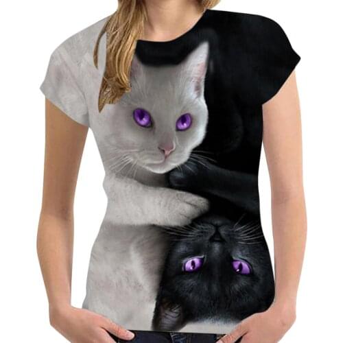 40# Woman Tshirts Harajuku 3d Cat Print Casual T-shirt Summer Short Sleeve O-neck T Shirts Women Clothes Oversized T Shirt
