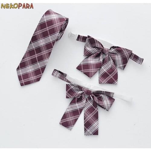 New Red Plaid Bow Tie Cute Japanese School Girls JK Uniform Student Bowknot Classic Jacquard Weave Necktie Embroidery