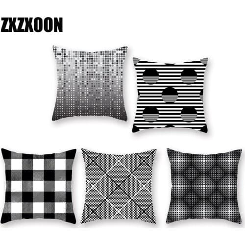 Geometric Cushion Cover Black and White Polyester Throw Pillow Case Striped Dotted Grid Triangular Geometric Art Cushion Cover