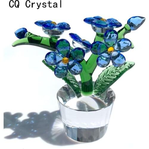 CRYSTAL FORGET-ME-NOT FLOWER FIGURINES CRAFT OFFICE TABLE PAPERWEIGHT WEDDING VALENTINES DAY GIFTS TABLE DECOR ORNAMENTS