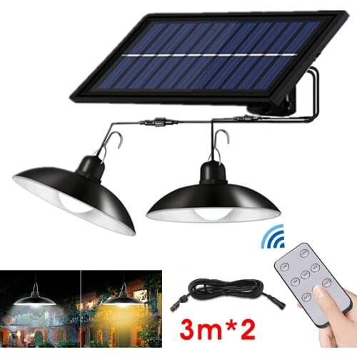 IP65 Waterproof Double Head Solar Pendant Light Outdoor Indoor Solar Lamp With Line Warm White/White Lighting For Camping Garden
