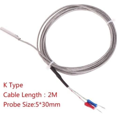 2M Cable K-Type Thermocouple Temperature Sensor 0-600℃ 5*30mm Probe for Measuring Boiler Oven Temperature Controller