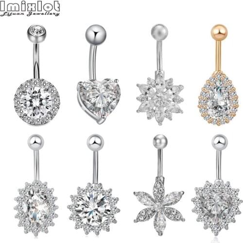 Imixlot Surgical Steel Crystal Zircon Flower Heart Round Shape Belly Button Rings Navel Piercing For Women Jewelry