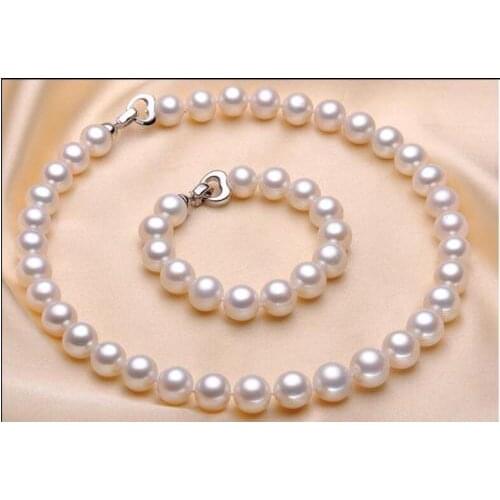 11-12mm south sea round white pearl necklace 18"&bracelet 8" set
