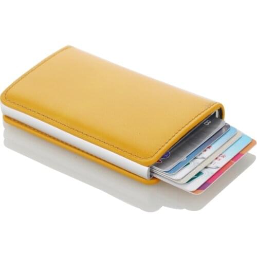 New RFID Blocking Vintage Leather Credit Card Holder Men Aluminum Business ID Card Case Automatic Male Metal Cardholder Wallet