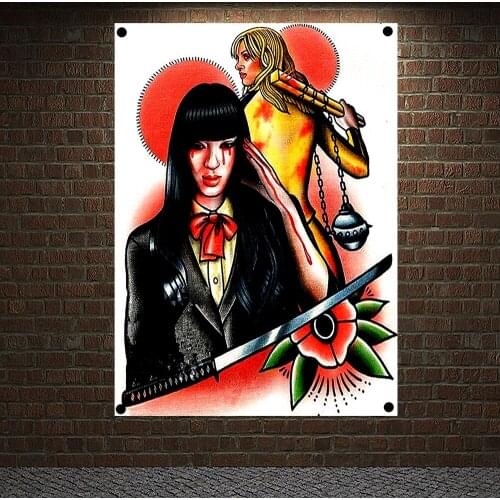 Bloody terror Tattoo Banner Vintage Canvas Painting Wall Art Print Posters Home Decor Mural Hanging Flag 4 Gromments in Corners
