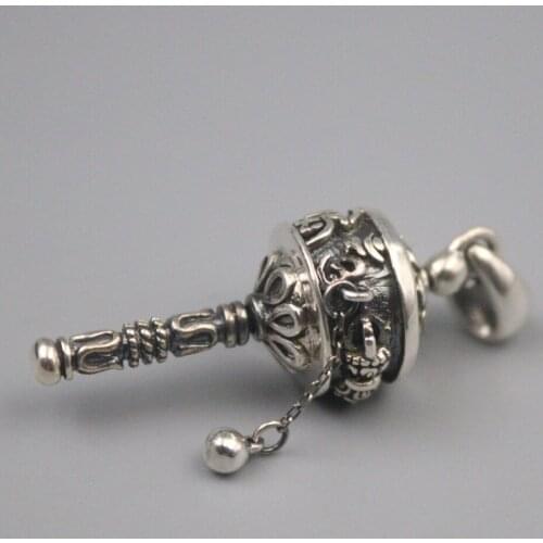 Pure 925 Sterling Silver Pendant 45*14mm Bless Lucky Mantra Prayer Wheel Pendant For Men Women Gift