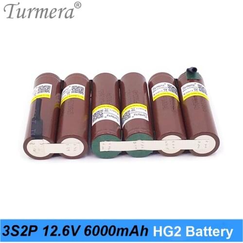 Lithium Battery 10.8V 12.6V 3S2P 6000mAh 30A 18650 HG2 3000mAh Battery with Soldering for Screwdriver Battery Customized Turmera