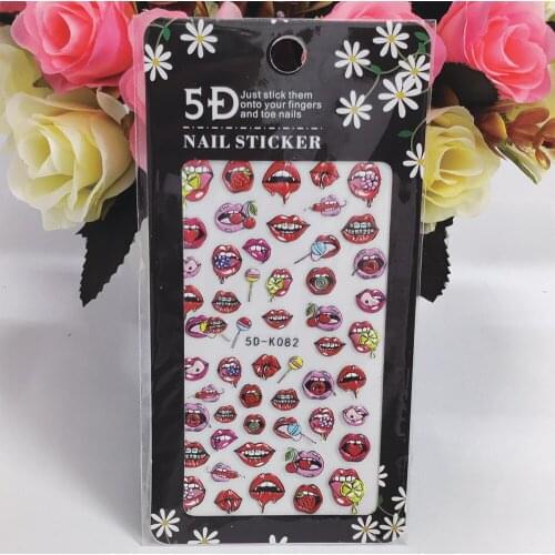 Fashion Women 5D Nail Sticker Anaglyph Effect Sexy Lips Kiss Candy Nail Art Decorations Self Adhesive Manicure Accessories