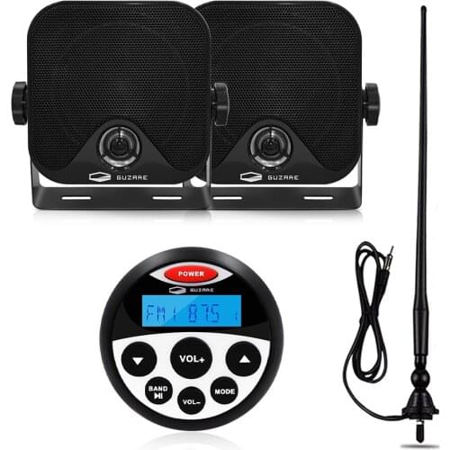 Marine Radio Stereo Audio Bluetooth Receiver Car MP3 Player+1Pair 4Inch Marine Waterproof Speakers+FM Antenna For ATV Motorcycle
