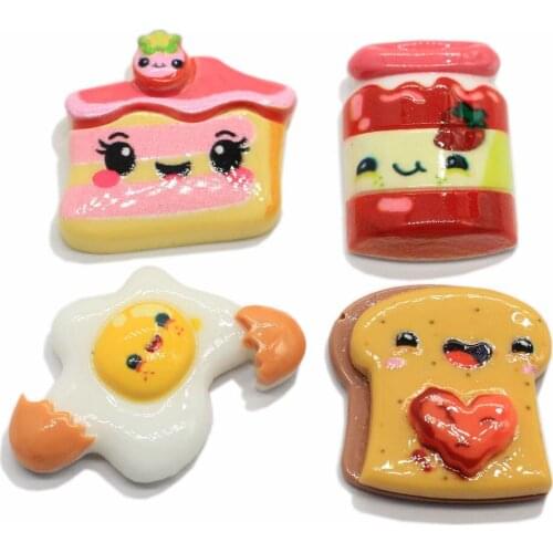Cartoon Fried Egg Jam Bread Strawberry Cake Mini Play Food Flatback Resin Cabochon DIY Scrapbooking Phone Decorative Craft