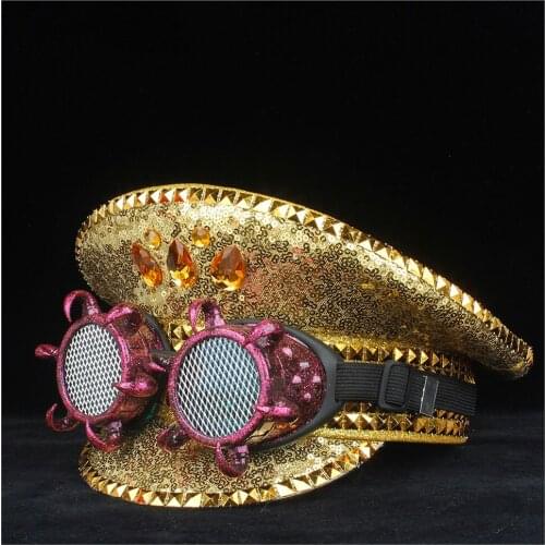 Men Women Fashion Police Hat With Pink Metal Classes Performance Military Hat Captain Hat Adult Hat 3 Size