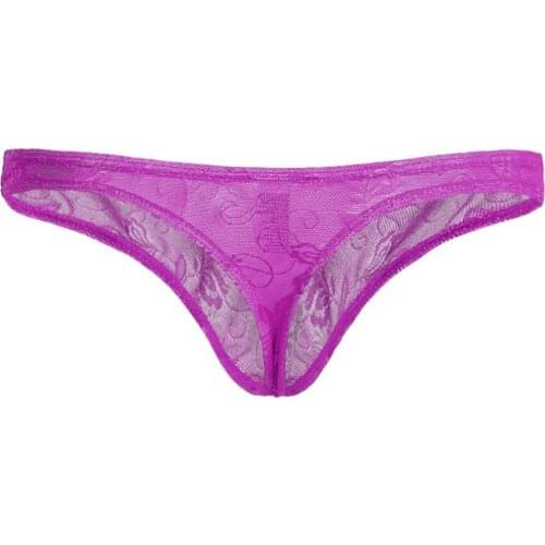 Mens Sexy Sissy Low Rise Lace Breathable Thong Underwear T-back Bikini Underpant Mens Lace Thong Panties Translucent Sexy Breat