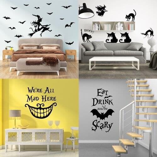 Witch Bat Wall Stickers Creative Home Decoration DIY Wallpaper festival Decor PVC for Room Halloween Party Decorations